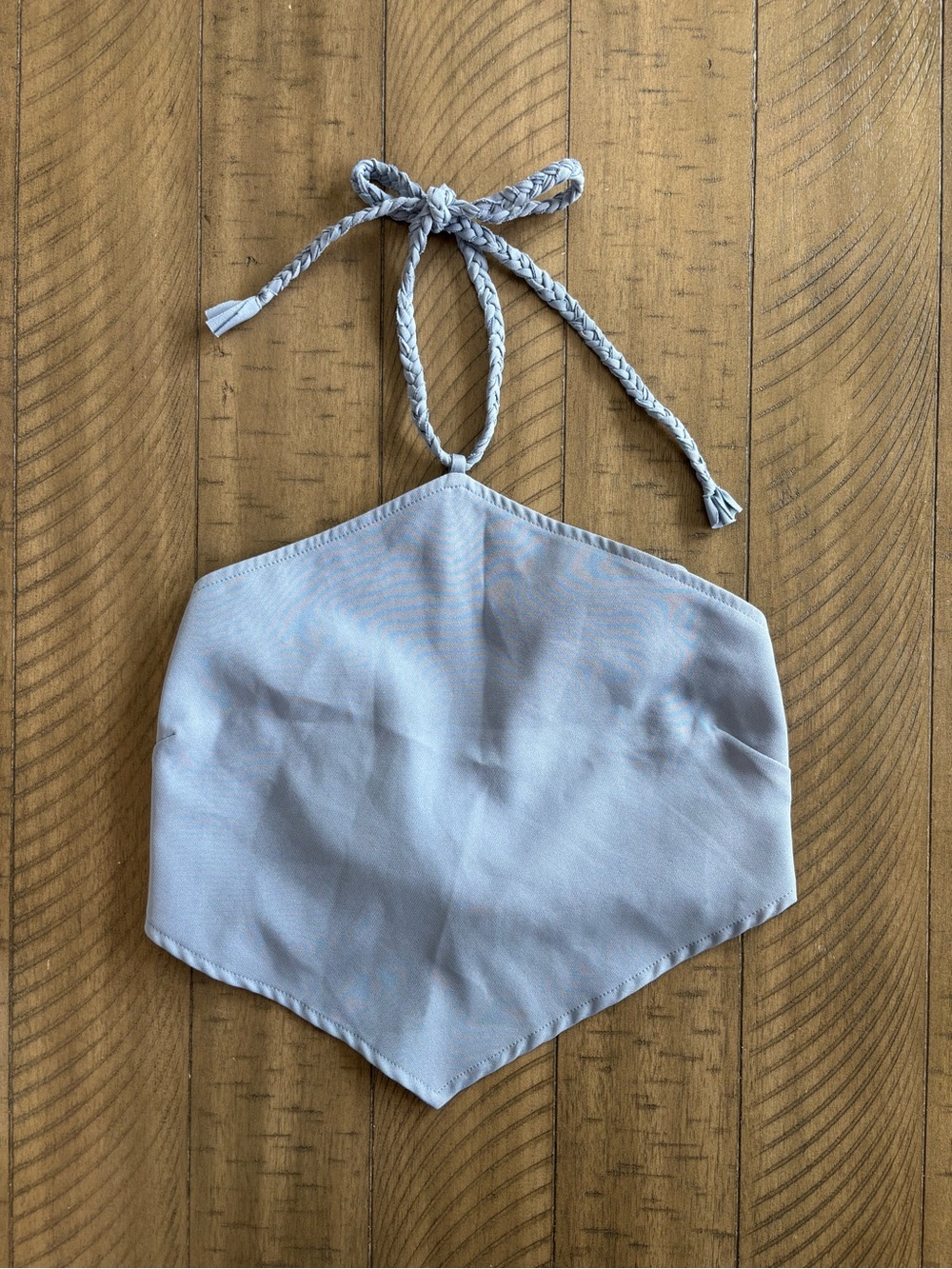 Vici Pale Blue Halter Bandana Crop Top with Braided Ties